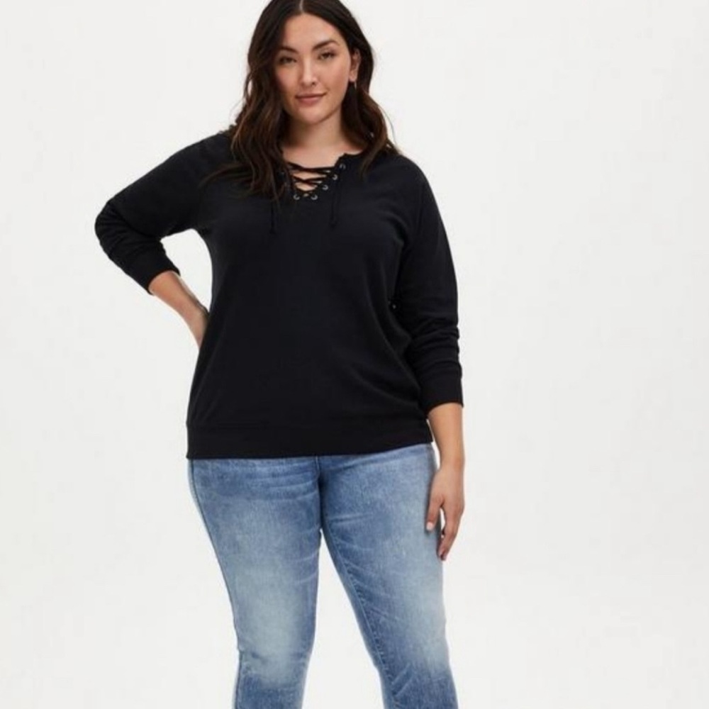 Torrid Black Lace-Up Sweatshirt size 6